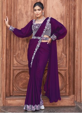 Enticing Purple Designer Saree