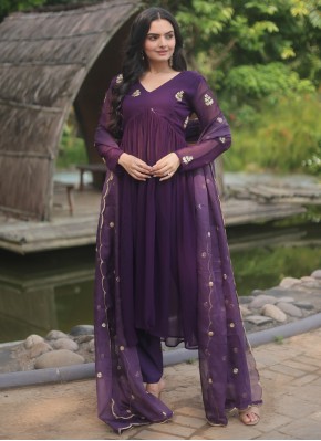 Enticing Purple Embroidered Faux Georgette Salwar Kameez