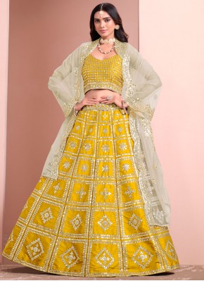 Epitome Yellow Sequins Art Silk Trendy A Line Lehenga Choli