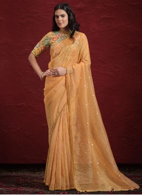 Especial Lace Orange Traditional Saree