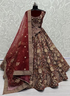 Especial Velvet Maroon Diamond Trendy Lehenga Choli