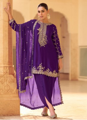 Ethnic Crepe Silk Sequins Violet Trendy Salwar Kameez