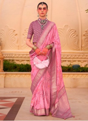 Ethnic Pink Silk Contemporary Saree
