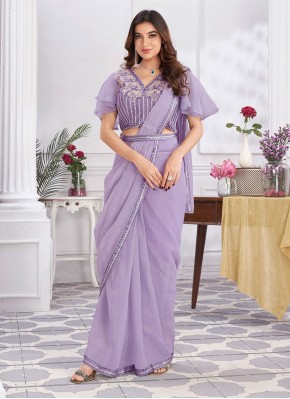 Ethnic Shimmer Georgette Mauve  Contemporary Saree