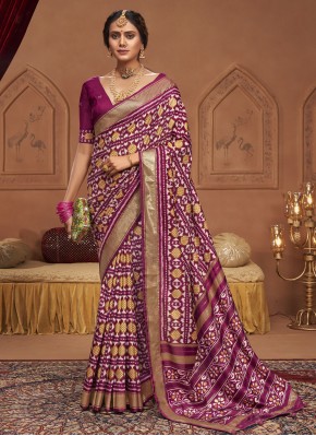 Ethnic Tussar Silk Printed Purple Classic Saree