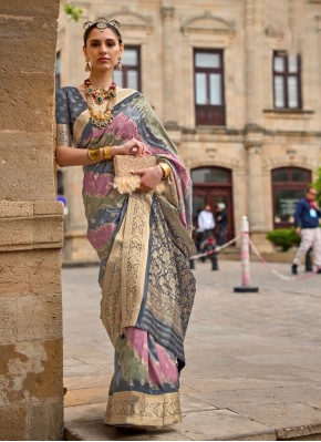 Ethnic Weaving Grey Contemporary Saree