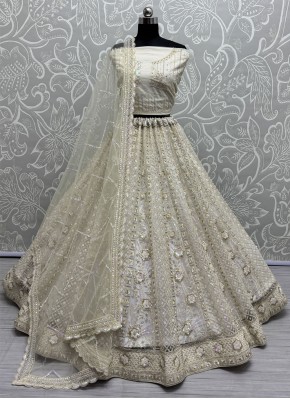 Ethnic Zircon Net Off White Designer Lehenga Choli