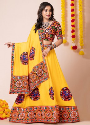 Excellent Yellow Machine Embroidery  Rayon Designer Lehenga Choli