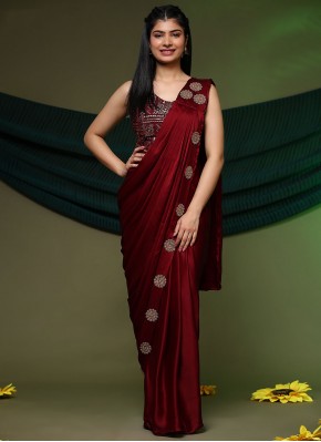 Exciting Maroon Satin Classic Saree