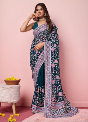 Exciting Teal Trendy Saree