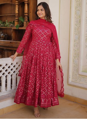Exotic Embroidered Faux Georgette Readymade Gown