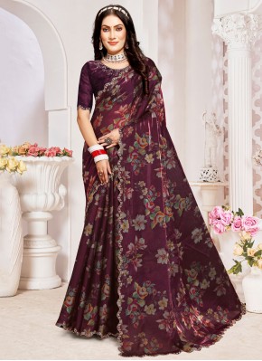 Exquisite Organza Wine Border Traditional Saree