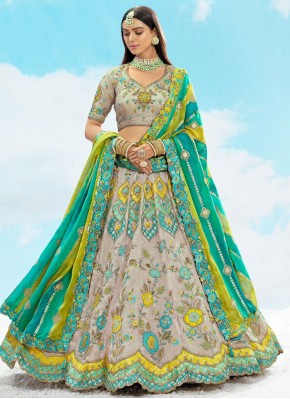 Exquisite Zari Silk Grey A Line Lehenga Choli