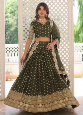 Extraordinary Jacquard Work Green Trendy Lehenga C