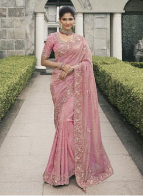 Extraordinary Tussar Silk Pink Contemporary Saree