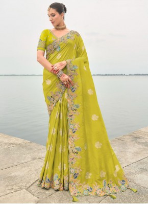 Exuberant Green Embroidered Silk Designer Saree