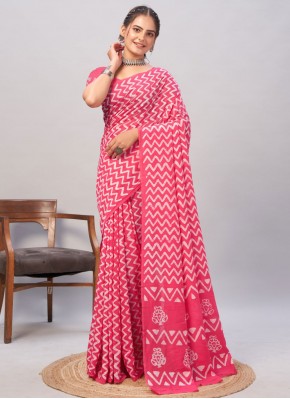 Exuberant Pink Chanderi Cotton Trendy Saree