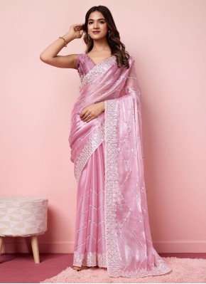 Exuberant Pink Silk Trendy Saree
