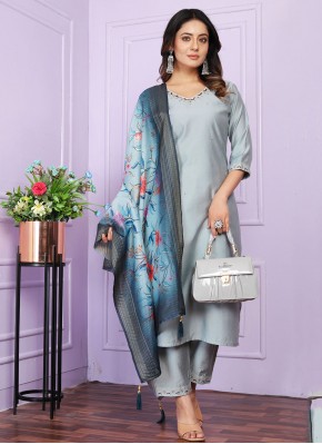 Fab Grey Handwork Silk Salwar Suit