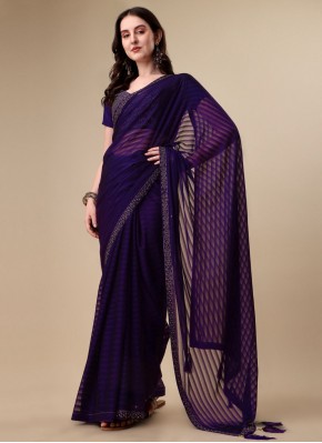 Fabulous Stone Work Purple Silk Classic Designer S