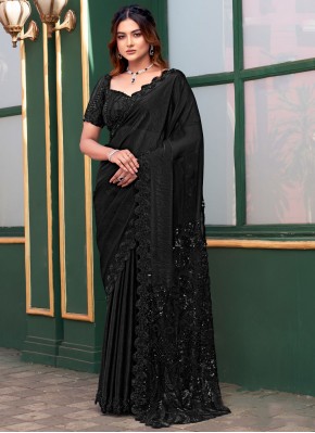 Fancy Fabric Beads Black Designer Saree