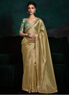 Fancy Fabric Khaki Sequins Classic Saree