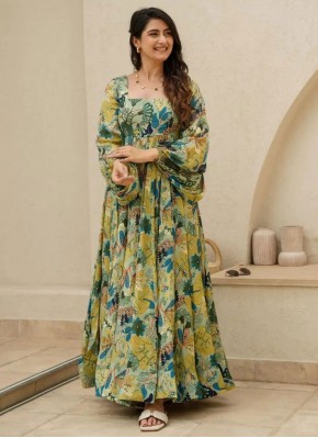 Fantastic Chinon Digital Print Readymade Gown