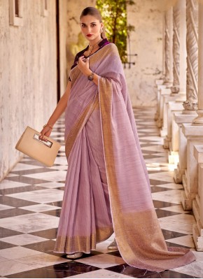 Fantastic Linen Pink Woven Contemporary Saree