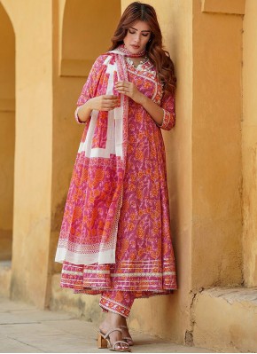 Fantastic Peach Floral Print Cotton Trendy Salwar Suit