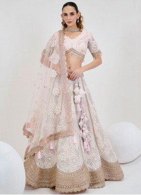 Fascinating Off White Net Readymade Lehenga Choli