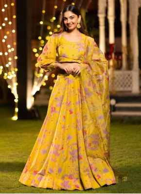 Fashionable Digital Print Yellow Readymade Lehenga Choli