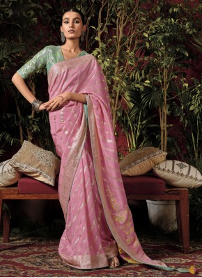 Fashionable Rose Pink Party Saree