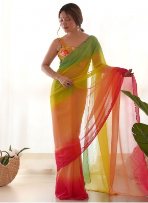 Faux Georgette Border Contemporary Saree in Multi Colour