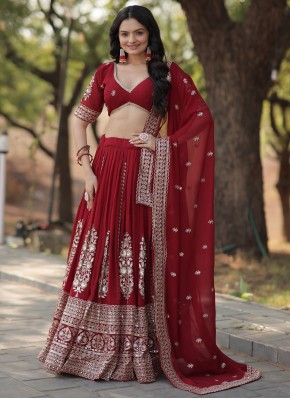 Faux Georgette Designer Lehenga Choli in Maroon