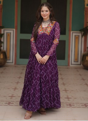 Faux Georgette Purple Designer Gown