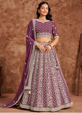 Faux Georgette Purple Thread Lehenga Choli