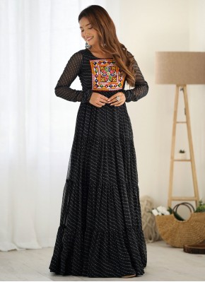 Faux Georgette Readymade Gown in Black