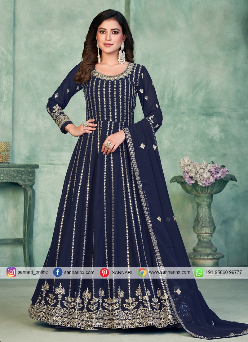 Buy Navy Blue Thread Embroidered Party Wear Slit Anarkali Suit, Indian  Party Wedding Anarkali Dress, Black Eid Anarkali Slit Suit Active Online in  India - Etsy