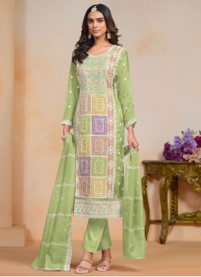 Festal Green Embroidered Organza Designer Salwar Kameez