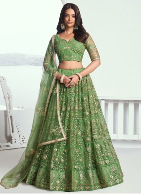 Festal Green Thread Lehenga Choli