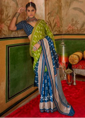 Festal Silk Blue and Green Classic Saree