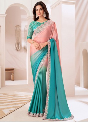 Fetching Firozi Party Shaded Saree