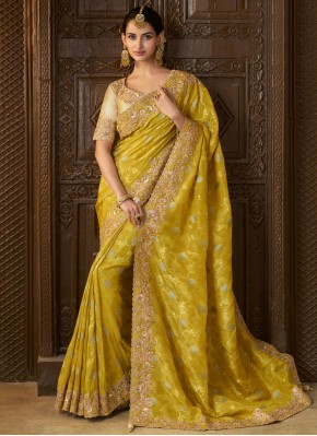 Fine Green and Mustard Designer Saree