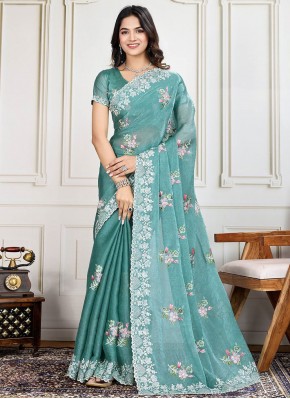 Firozi Embroidered Ceremonial Traditional Saree