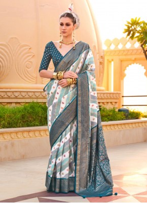 Firozi Foil Print Saree