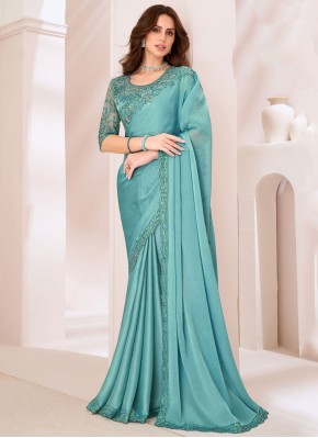 Firozi Lace Georgette Trendy Saree