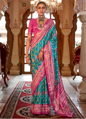 Firozi Patola Print Contemporary Saree