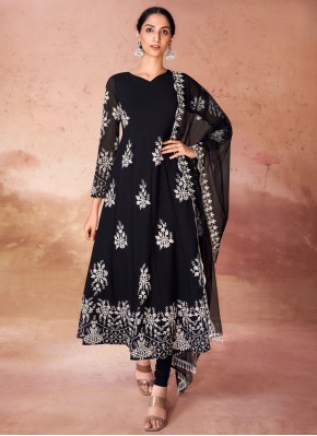 Flamboyant Embroidered Black Georgette Designer Salwar Kameez