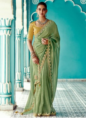 Flamboyant Embroidered Green Designer Saree