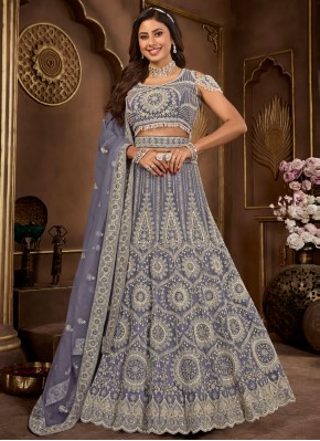 Flamboyant Stone Net Grey Readymade Lehenga Choli